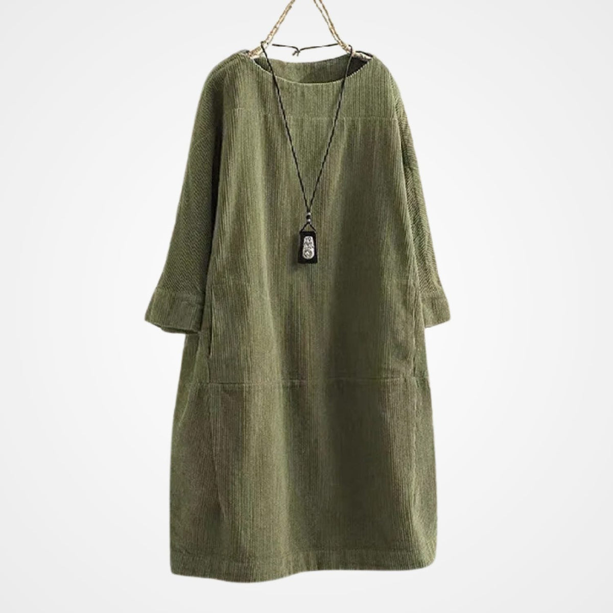 Cordkleid mit Rundhals und Dreiviertelärmeln für Damen