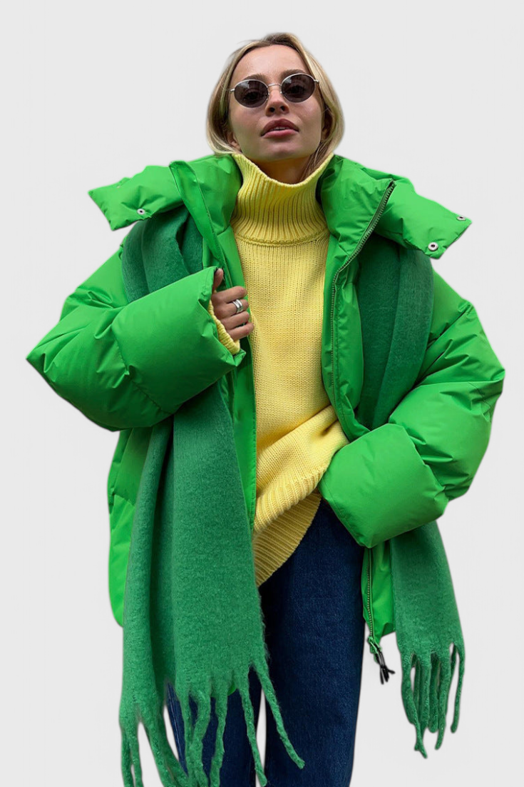 Daunenjacke mit Stehkragen und Quersteppung für Damen - Grün