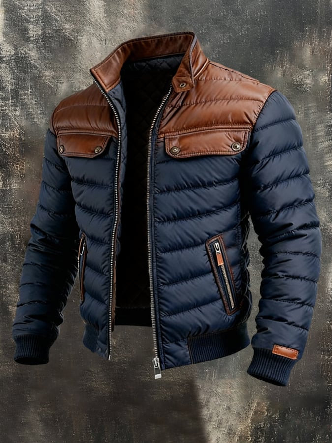 Daunenjacke mit Steppung und Lederakzenten für Herren