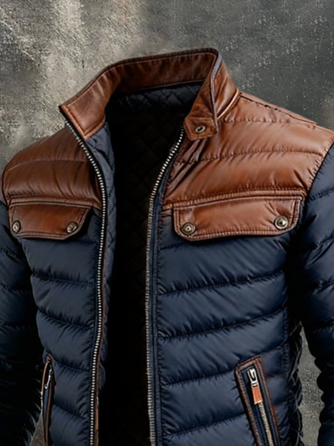 Daunenjacke mit Steppung und Lederakzenten für Herren