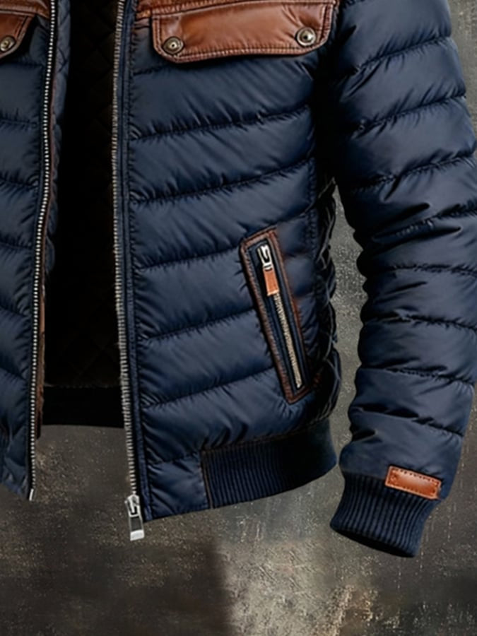 Daunenjacke mit Steppung und Lederakzenten für Herren
