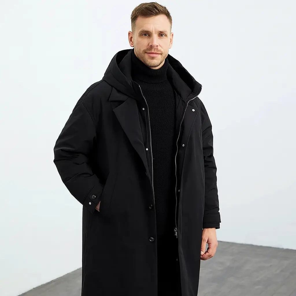 Wintermantel im Trenchcoat-Look mit Kapuze für Herren - Schwarz