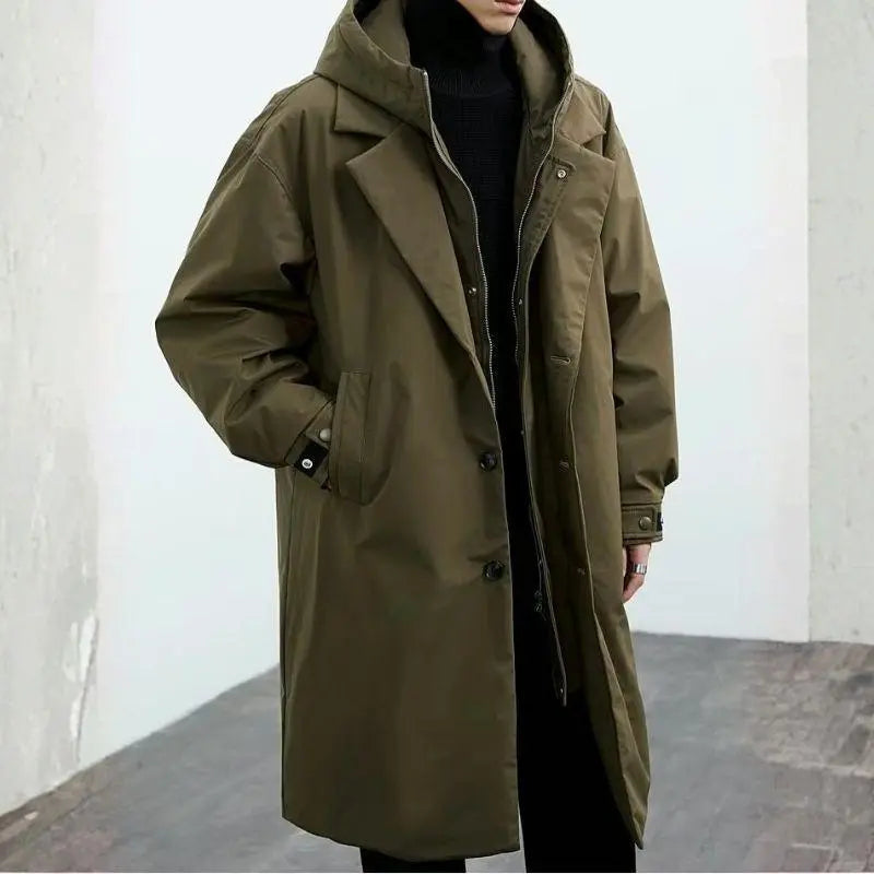 Wintermantel im Trenchcoat-Look mit Kapuze für Herren