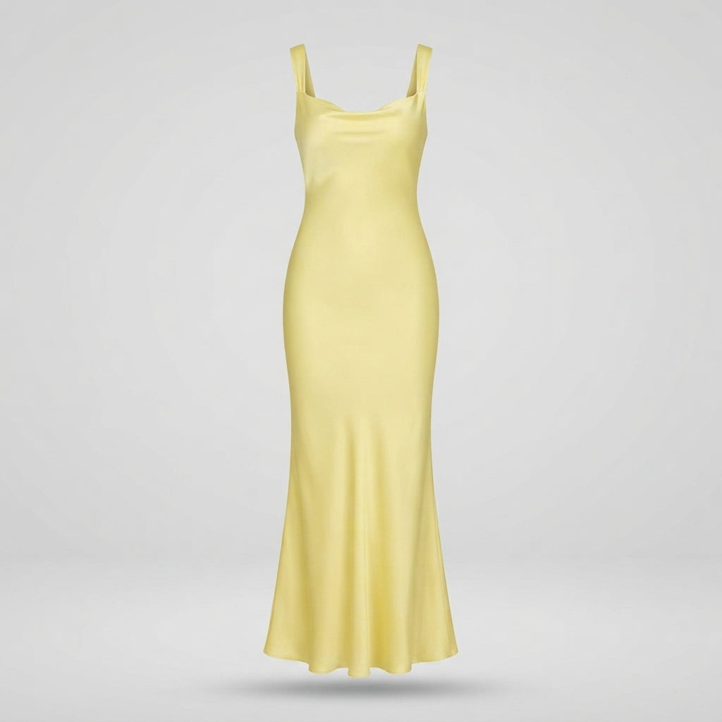 Dress with Soft Cowl Neckline and Slender Shoulder Straps