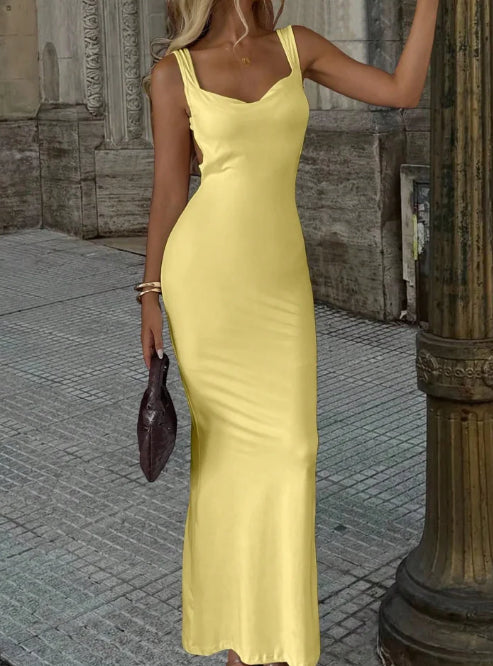 Dress with Soft Cowl Neckline and Slender Shoulder Straps