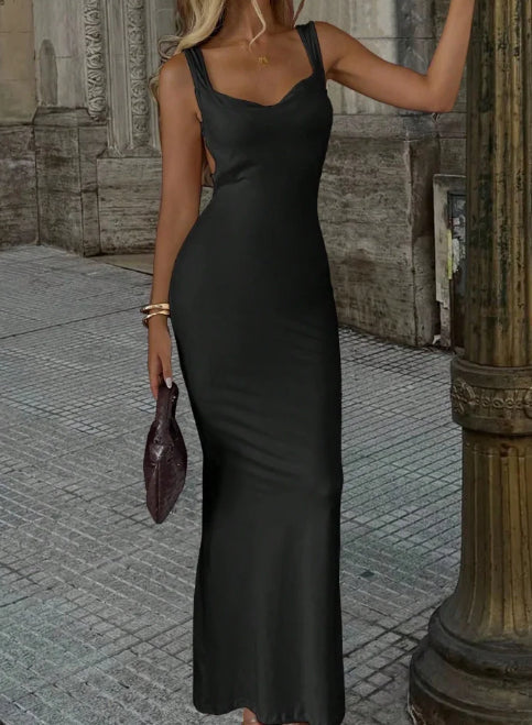 Dress with Soft Cowl Neckline and Slender Shoulder Straps