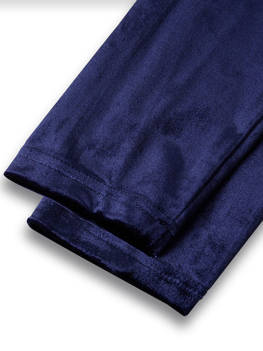 Velvet A-Line Midi Dress with Long Sleeves - Blue