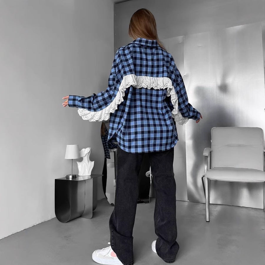 Flanellhemd mit Karomuster und weitem Schnitt für Damen