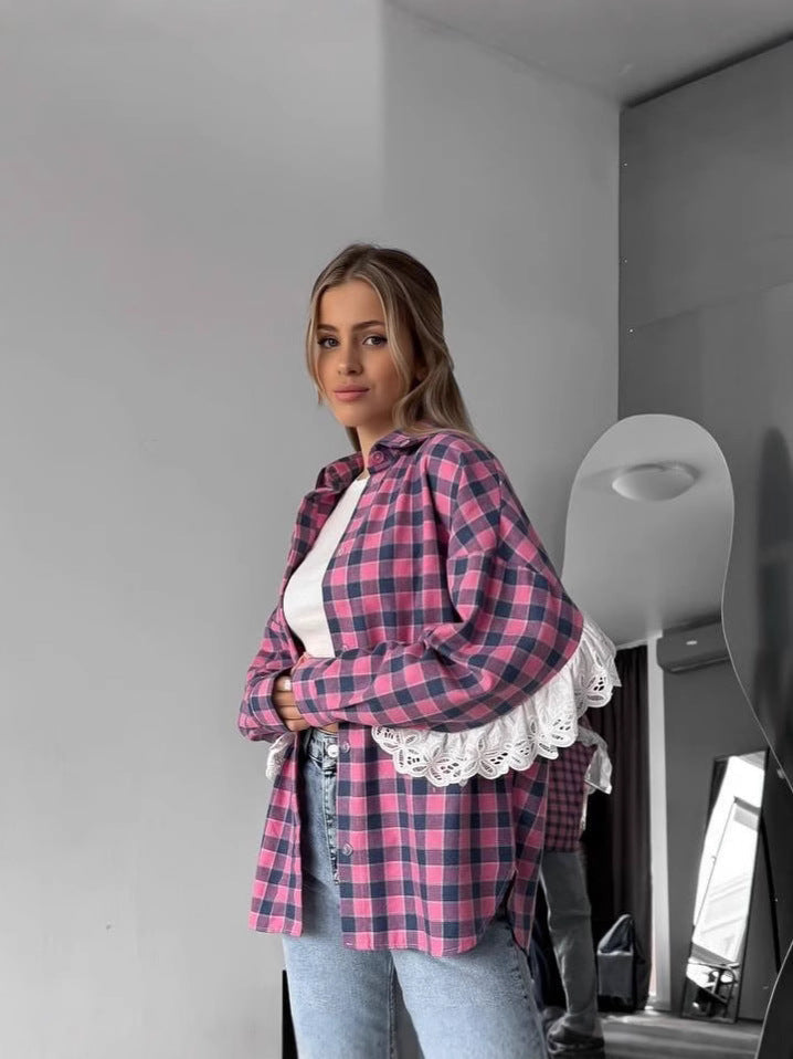 Flanellhemd mit Karomuster und weitem Schnitt für Damen