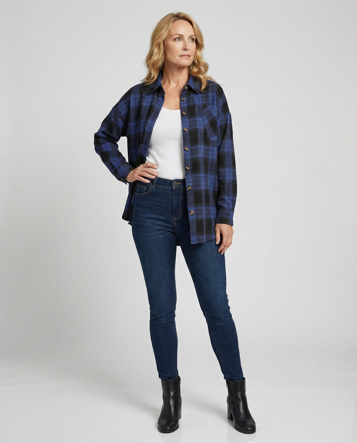 Flanellhemd mit weitem Schnitt und Hemdkragen für Damen