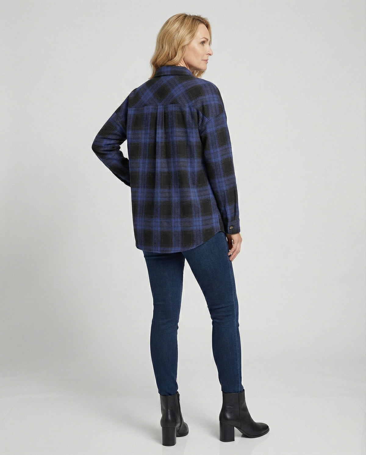 Flanellhemd mit weitem Schnitt und Hemdkragen für Damen