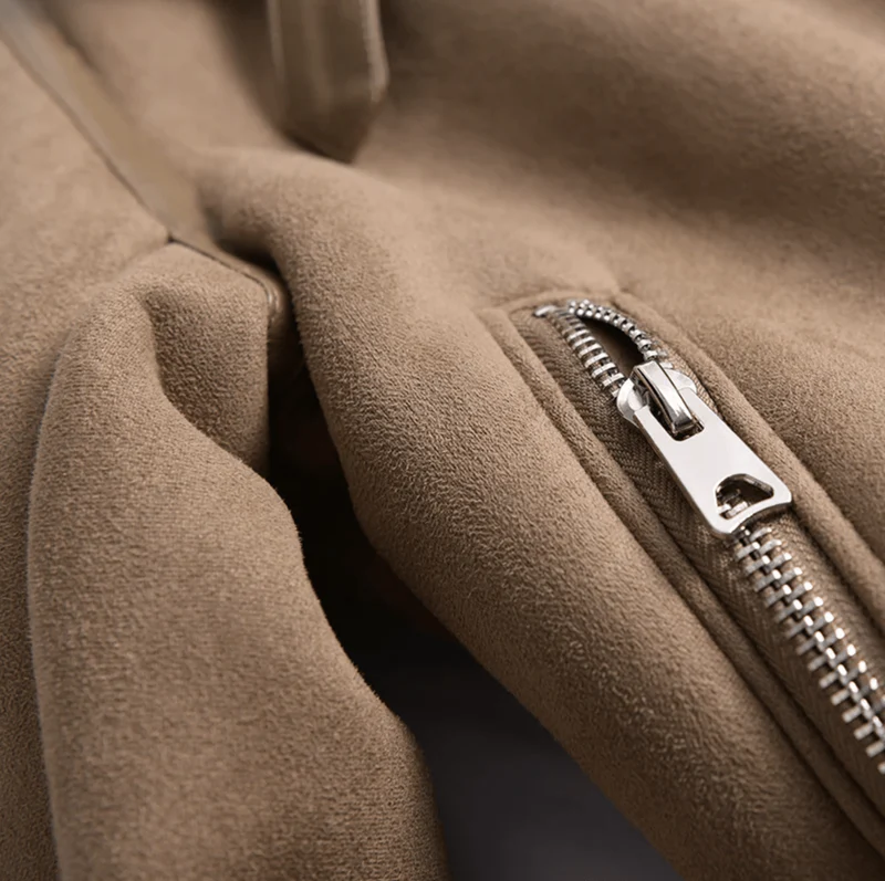 Suede-Look Aviator Jacket with Sherpa-Style Trim - Brown