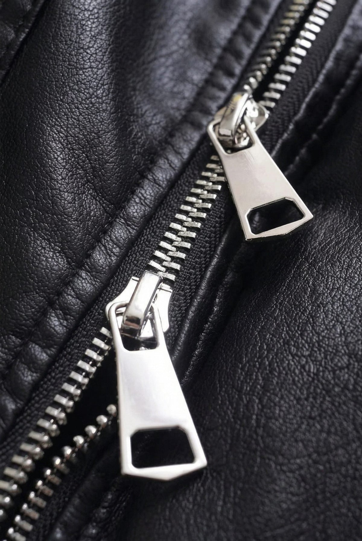 Faux Leather Collared Jacket with Flap Pockets - Black