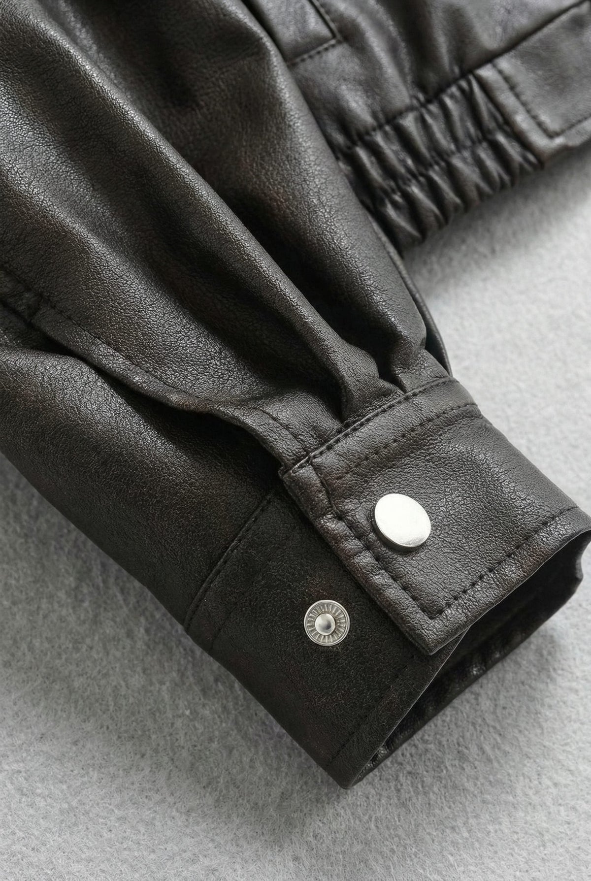 Faux Leather Collared Jacket with Flap Pockets - Coffee