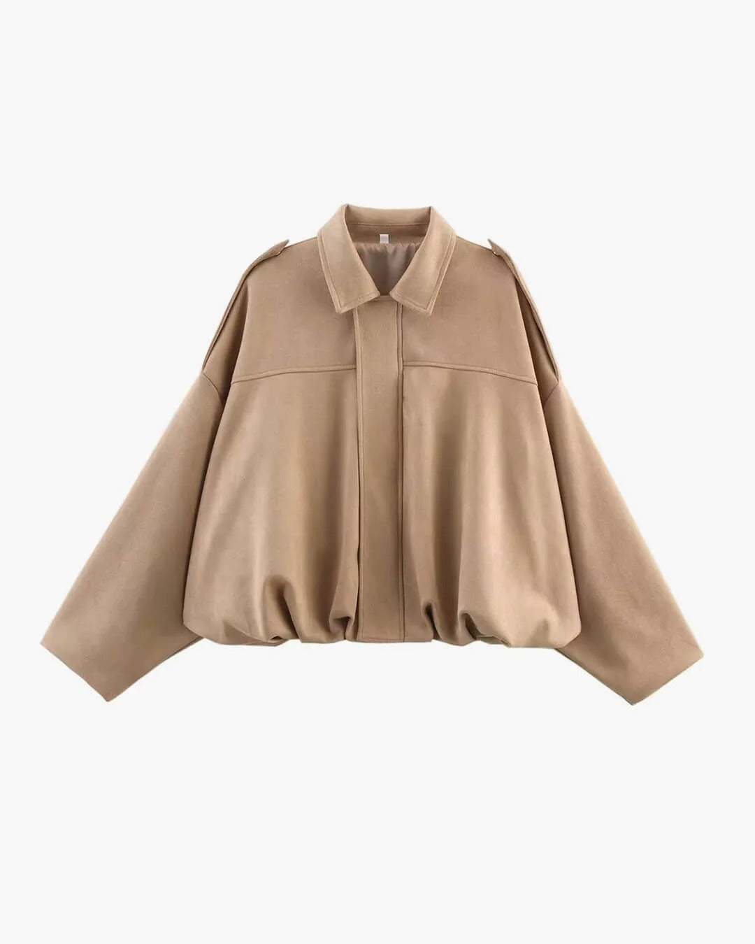 Faux Suede Bomber Jacket with Point Collar - Khaki