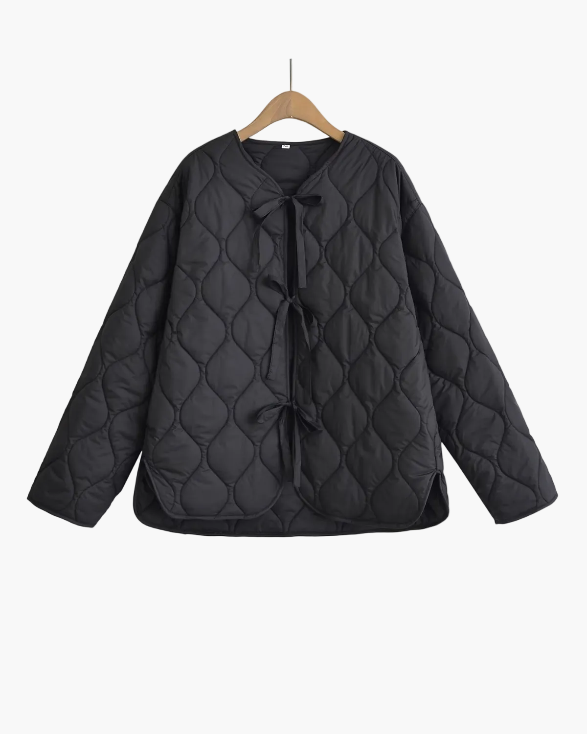 Diamond-Quilted Jacket with Bow-Tie Fastenings - Black