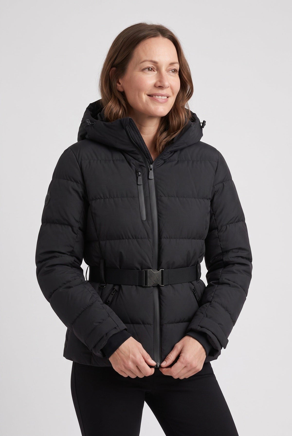 Belted Glossy Puffer Jacket - Black
