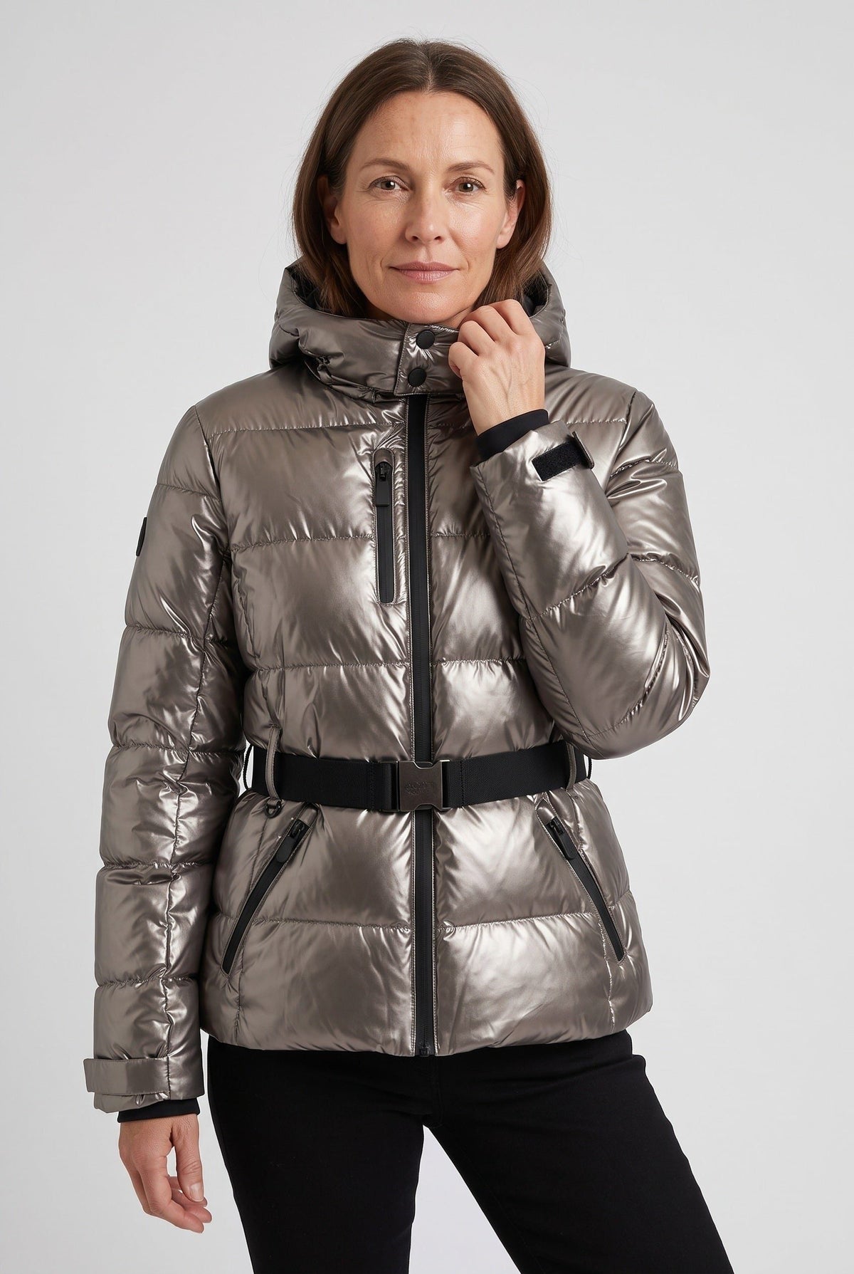 Belted Glossy Puffer Jacket - Silver