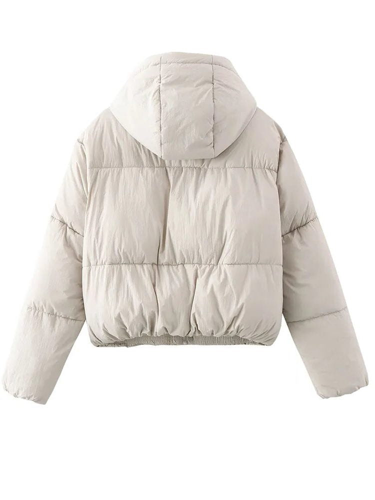 Cropped Hooded Puffer Jacket - White