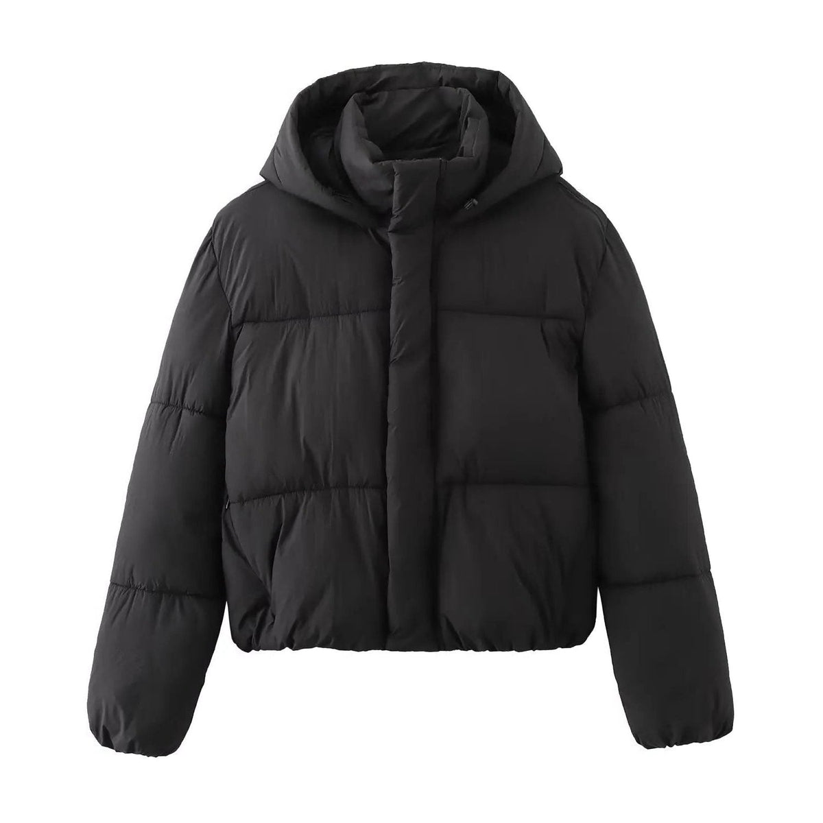 Cropped Hooded Puffer Jacket - Black