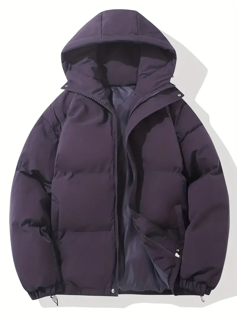 Hooded Puffer Jacket with Drawstring Hem - Purple