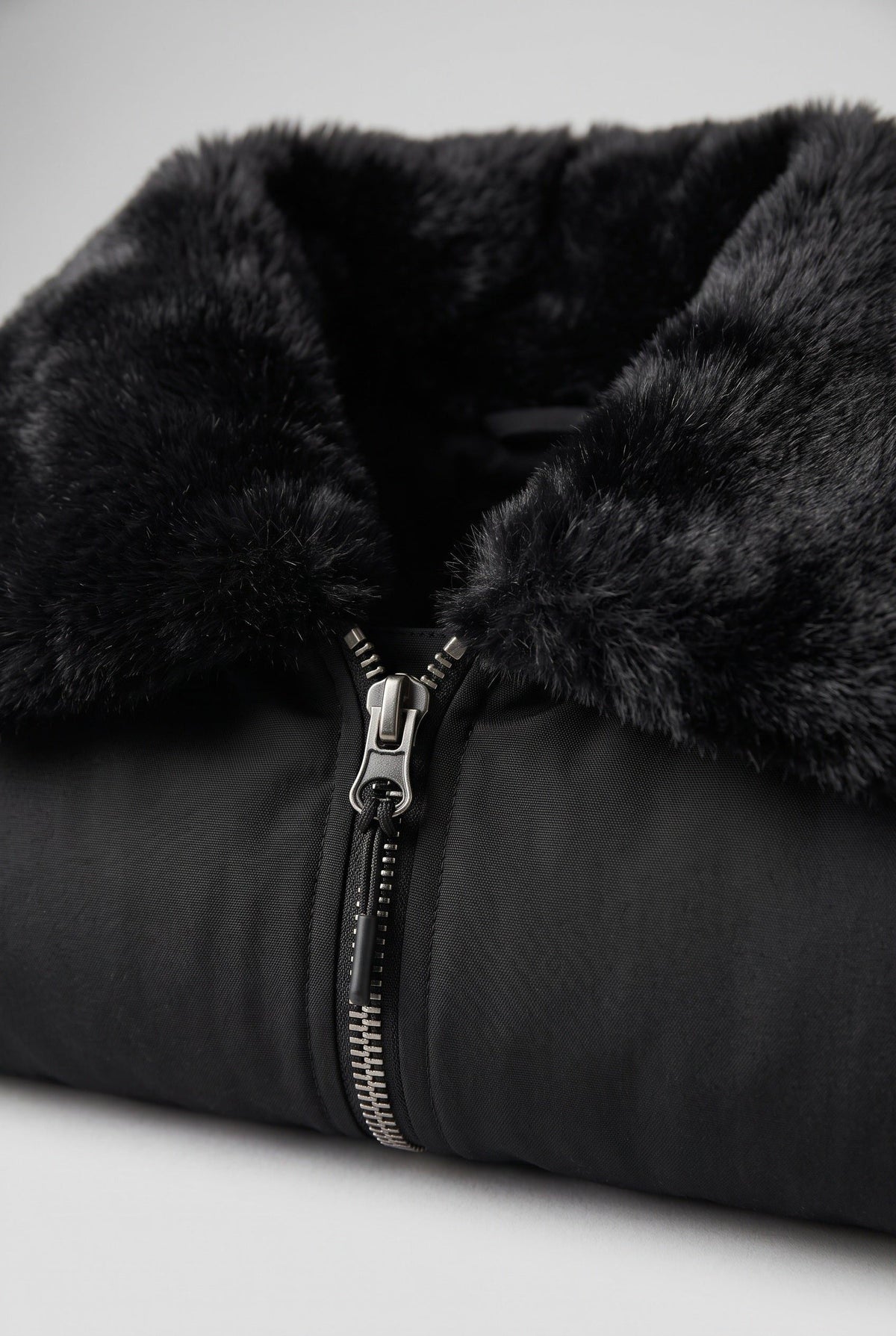 Oversized Hooded Puffer Jacket with Faux Fur Trim - Black