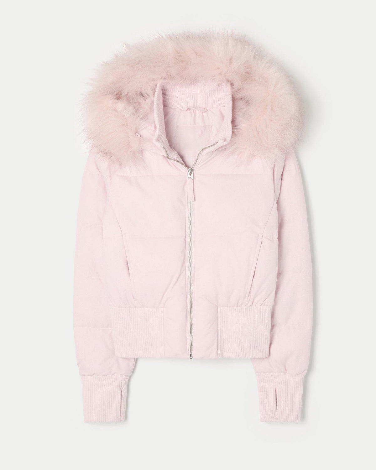 Cropped Hooded Puffer Jacket with Plush Collar - Pink