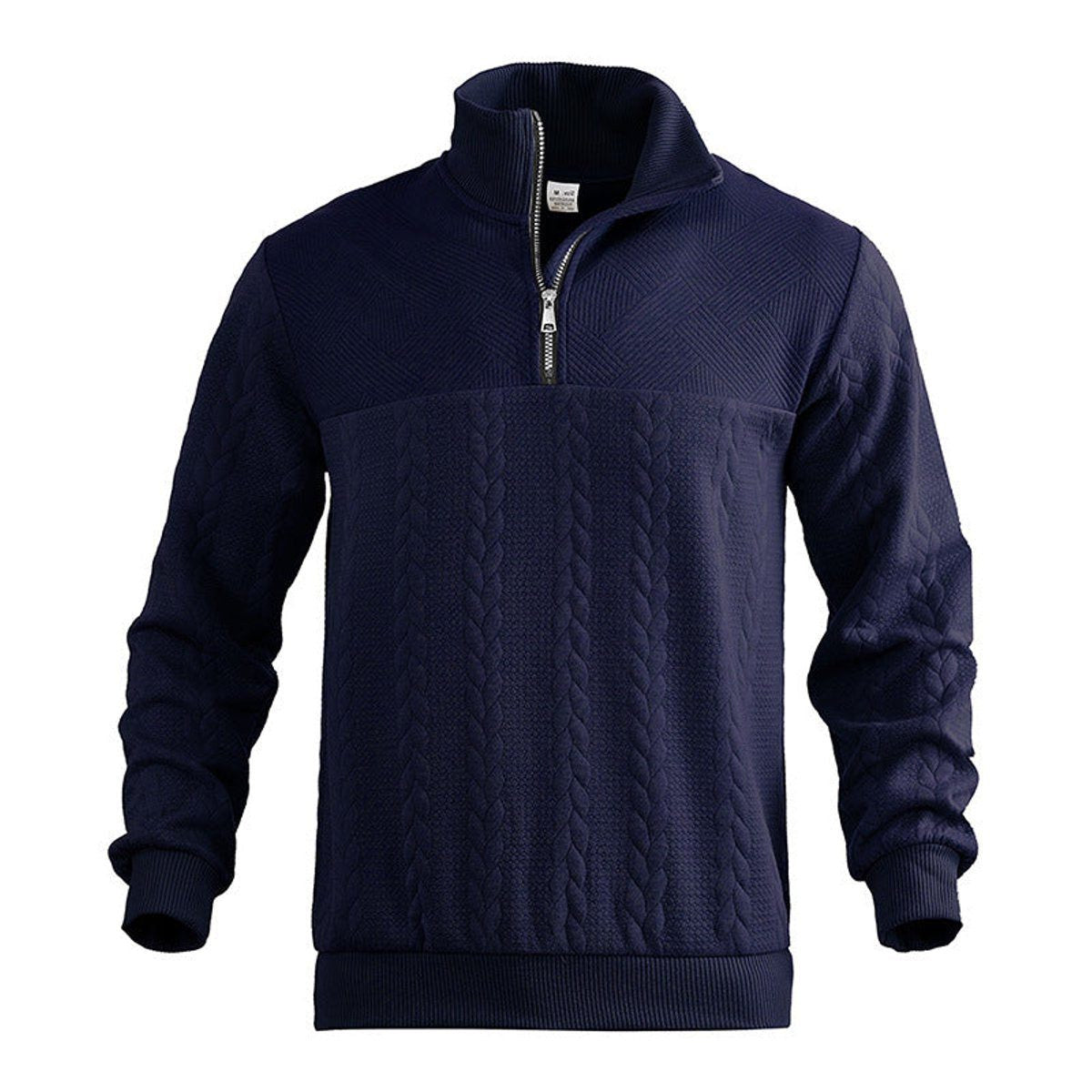 Cable-Panel Quarter-Zip Jumper - Navy Blue