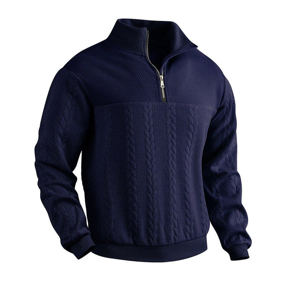 Cable-Panel Quarter-Zip Jumper - Navy Blue