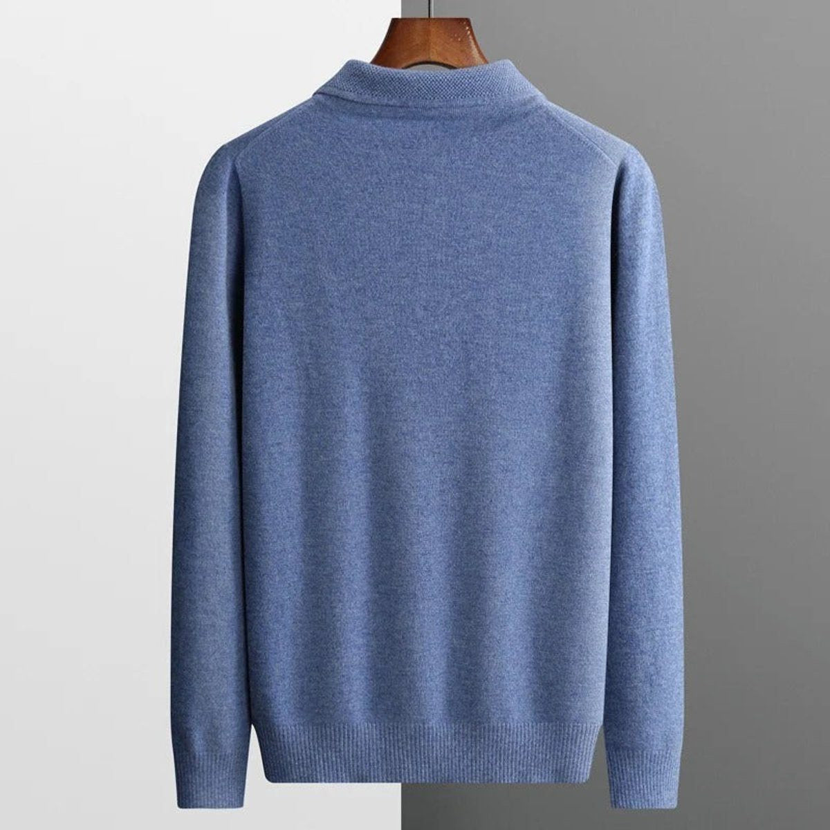 Long-Sleeve Polo-Collar Knit Jumper - Blue