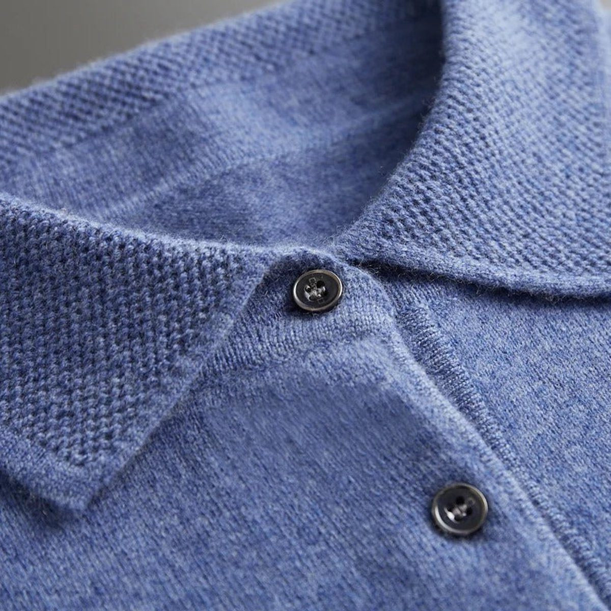 Long-Sleeve Polo-Collar Knit Jumper - Blue