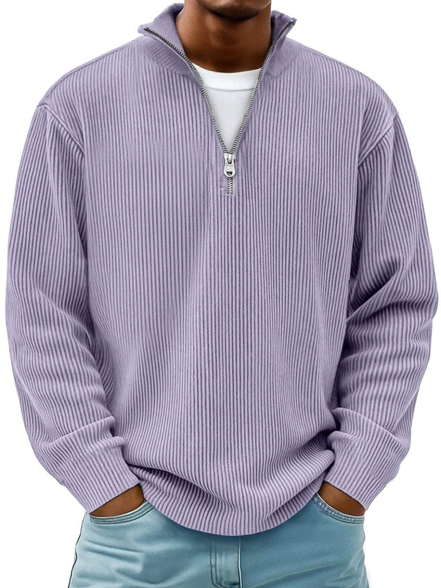Chunky Ribbed Quarter-Zip Jumper - Purple