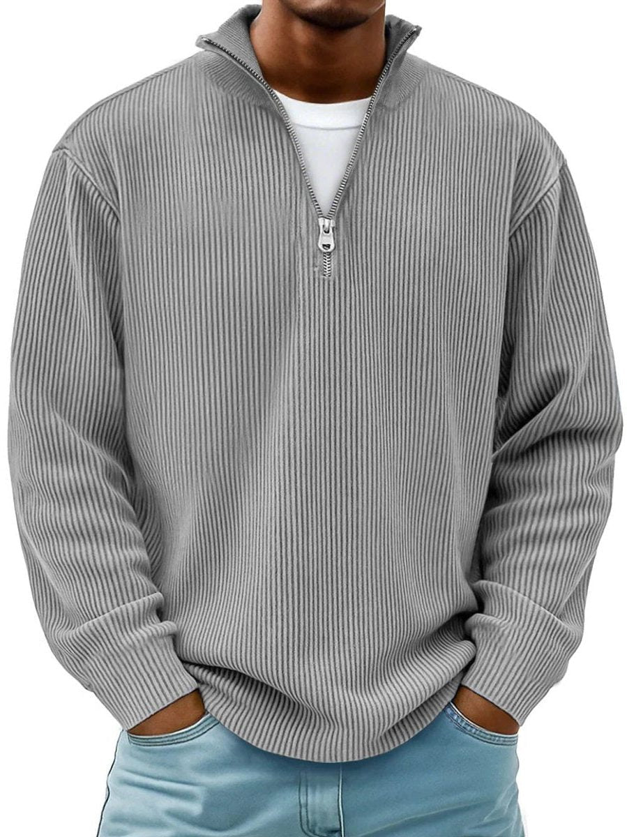 Chunky Ribbed Quarter-Zip Jumper - Grey