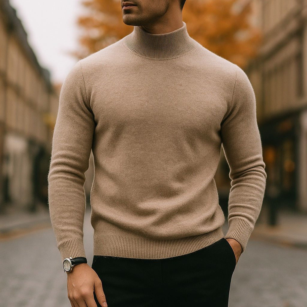Slim-Fit Ribbed Roll-Neck Jumper - Camel