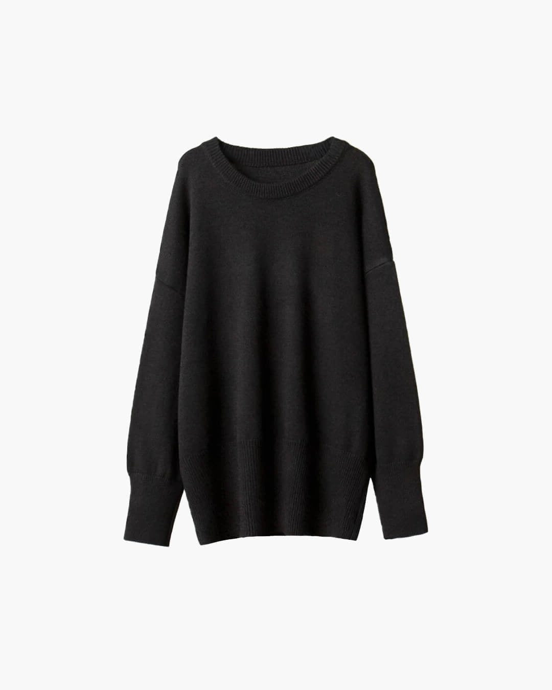 Oversized Crew-Neck Ribbed Jumper - Black