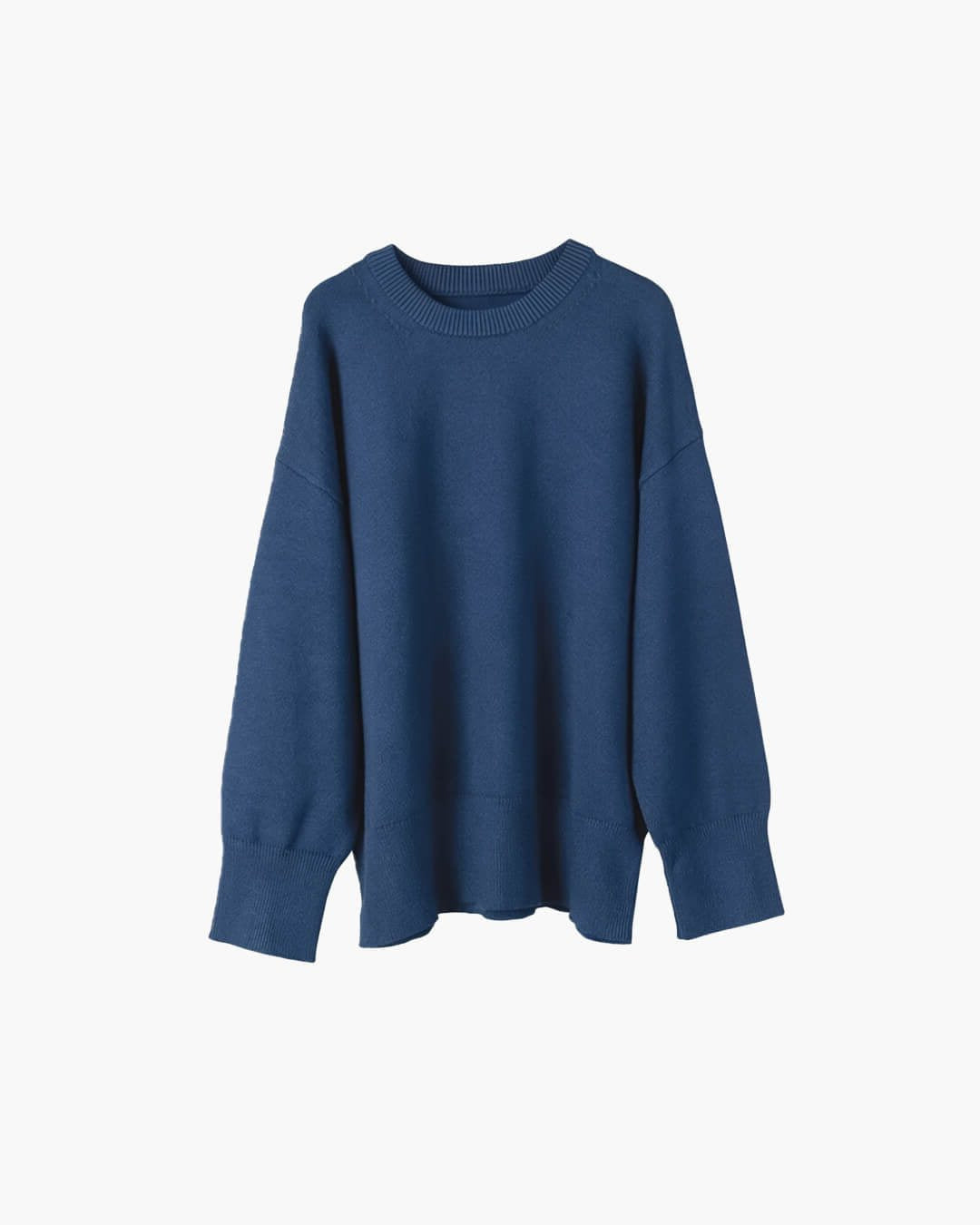 Oversized Crew-Neck Ribbed Jumper - Blue