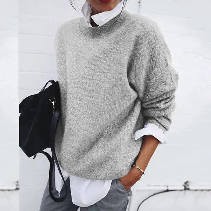 Kaschmirpullover mit Strickstruktur und Rundhals für Damen - Grau