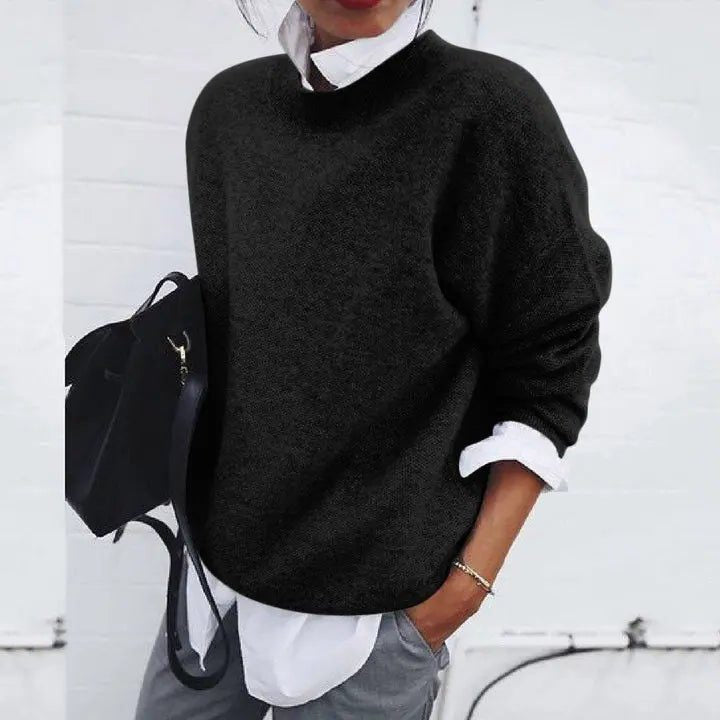 Kaschmirpullover mit Strickstruktur und Rundhals für Damen - Schwarz