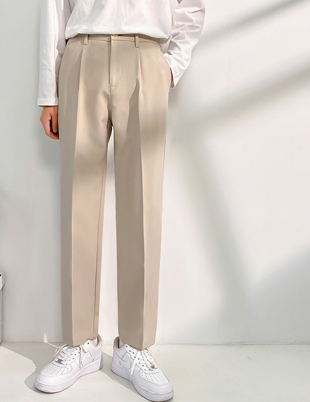 Bundfaltenhose Herren aus Baumwollmischung, gerader Schnitt mit Bügelfalte - Khaki (lang)
