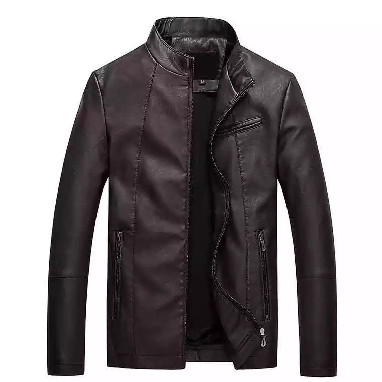 Kunstlederjacke mit Stehkragen im Bikerstil für Herren