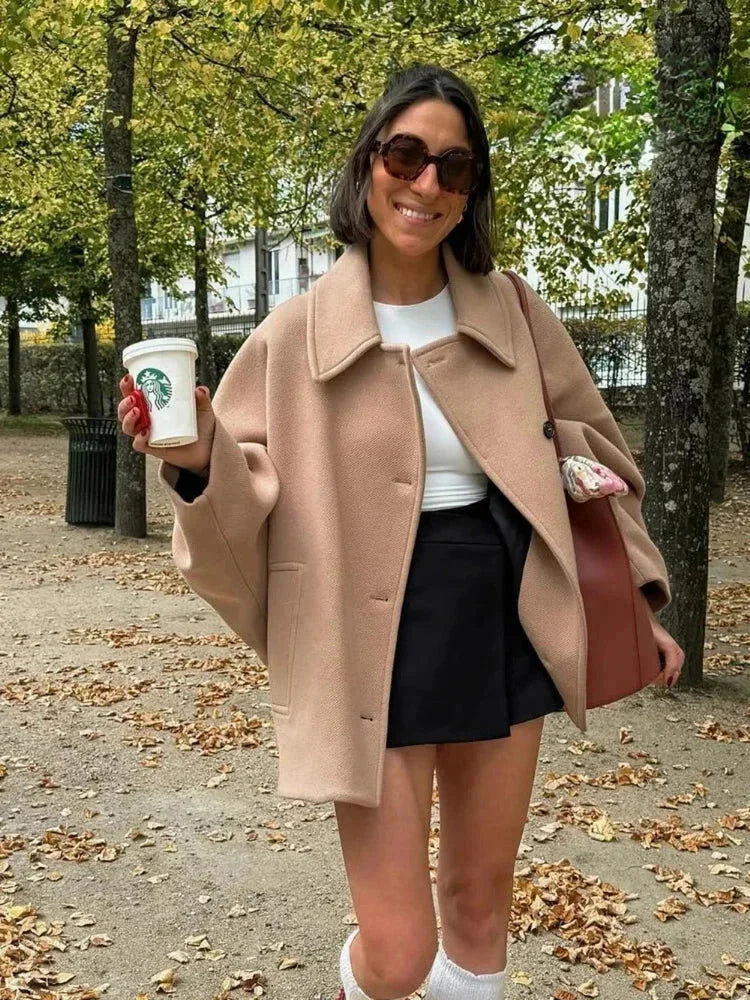 Kurzmantel mit Knöpfen und Oversize-Schnitt für Damen