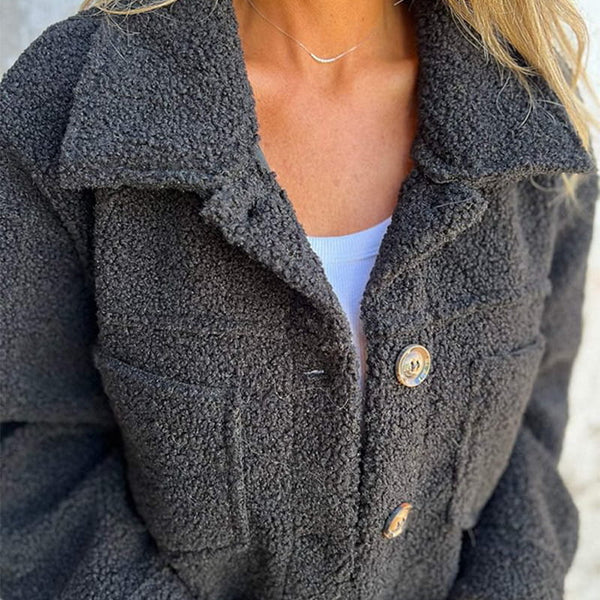 Teddyjacke mit Brusttaschen und Knopfleiste für Damen