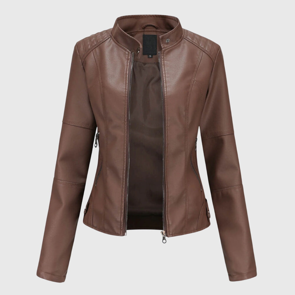 Lederjacke mit figurbetontem Schnitt für Damen - Dunkelbraun