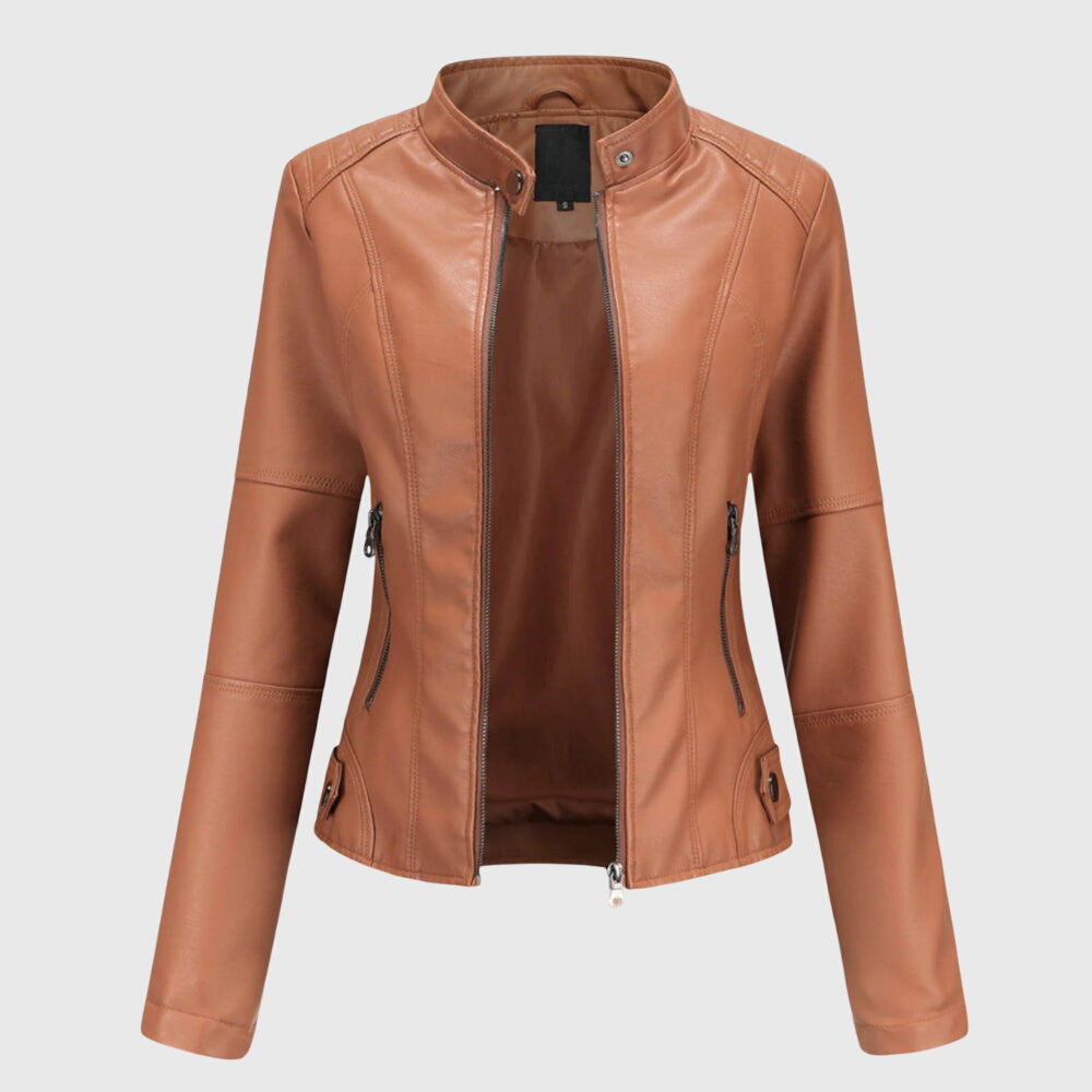 Lederjacke mit figurbetontem Schnitt für Damen - Hellbraun