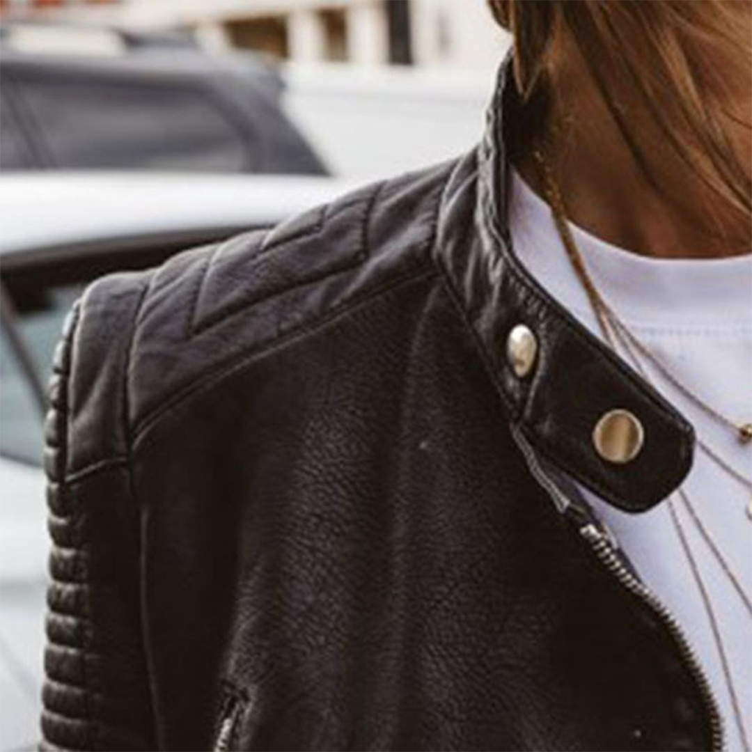 Lederjacke mit schlichtem Design für Damen