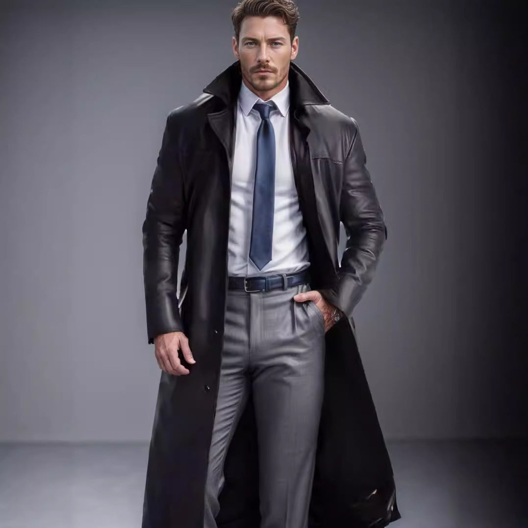 Ledermantel in langer Form im Trench-Stil für Herren