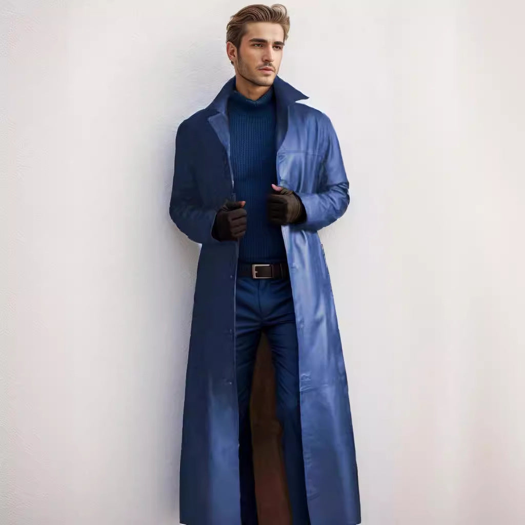 Ledermantel in langer Form im Trench-Stil für Herren