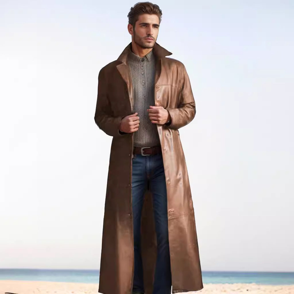 Ledermantel in langer Form im Trench-Stil für Herren