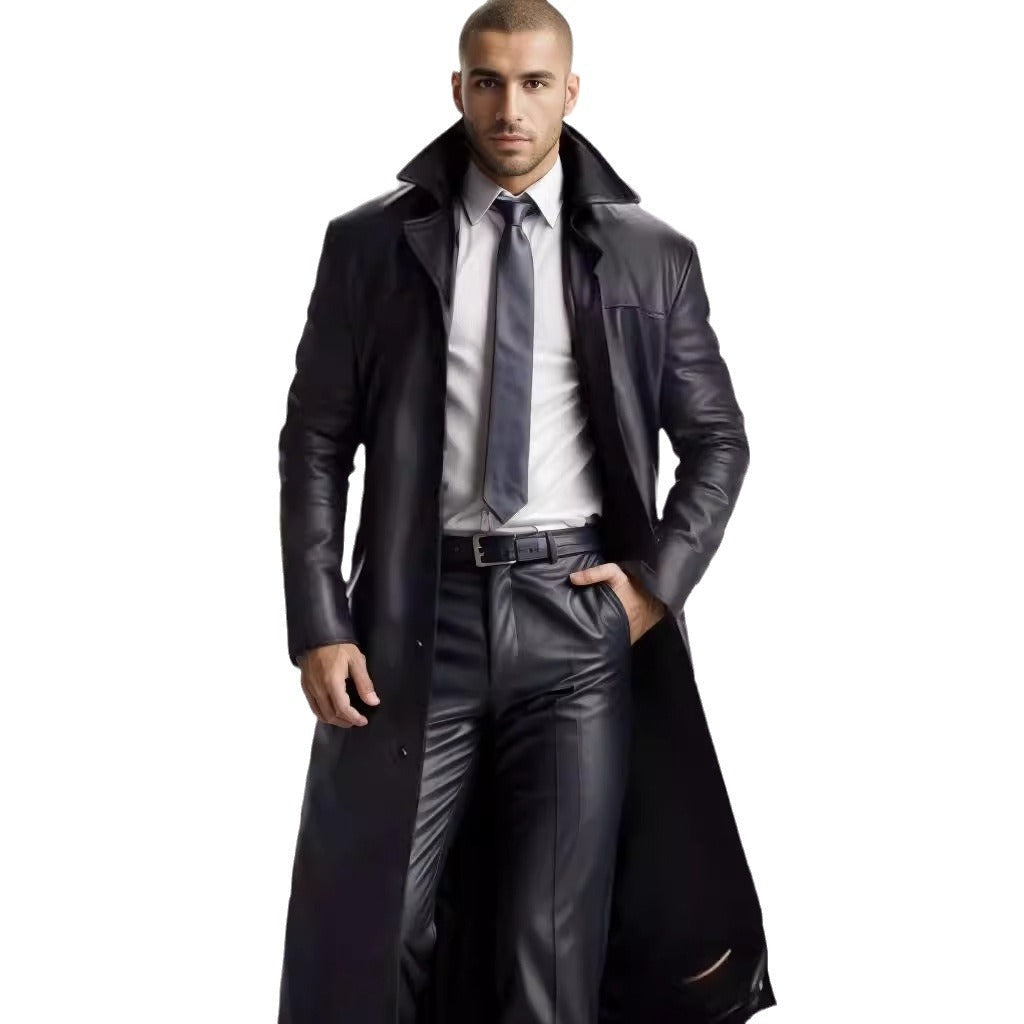 Ledermantel in langer Form im Trench-Stil für Herren