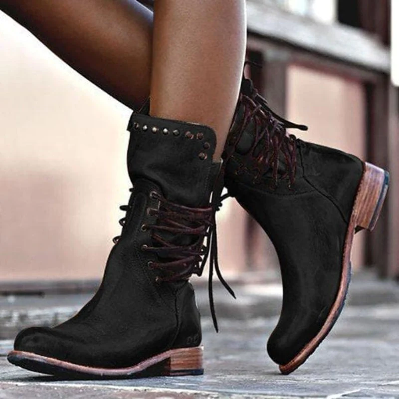 Lederstiefel mit Schnürung und klassischer Form für Damen